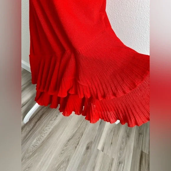 Mango Women’s Red One-Shoulder Asymmetric Ruffled Dress Size 10 - Picture 8 of 15